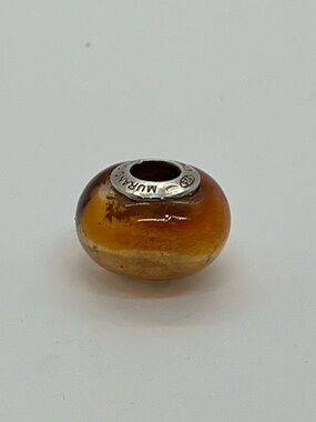 925 Italy Murano Glass Amber Brown Sand Beige Yellow Glass Charm Bead